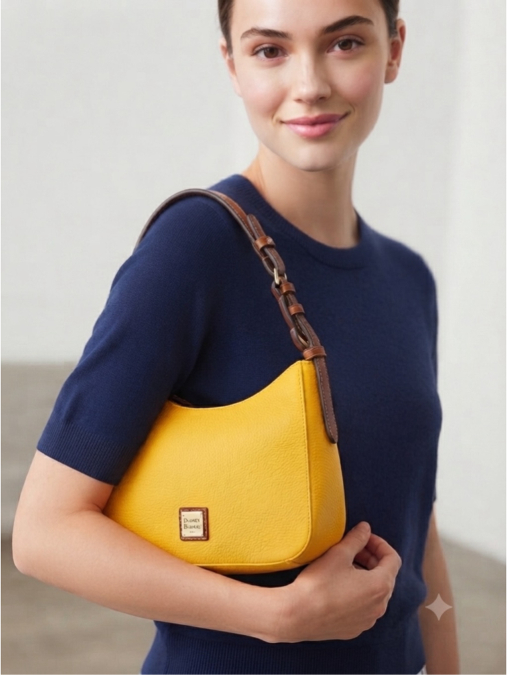 Dooney & Bourke Small Kiley Hobo Yellow Pebbled Leather Shoulder Bag COA